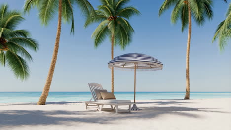 tropical beach scene with palm trees and lounge chair