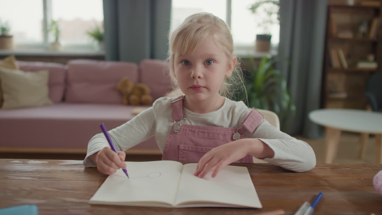 Little Girl Drawing at Home