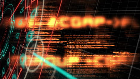 animación digital del escáner de alcance contra el procesamiento de datos en fondo negro