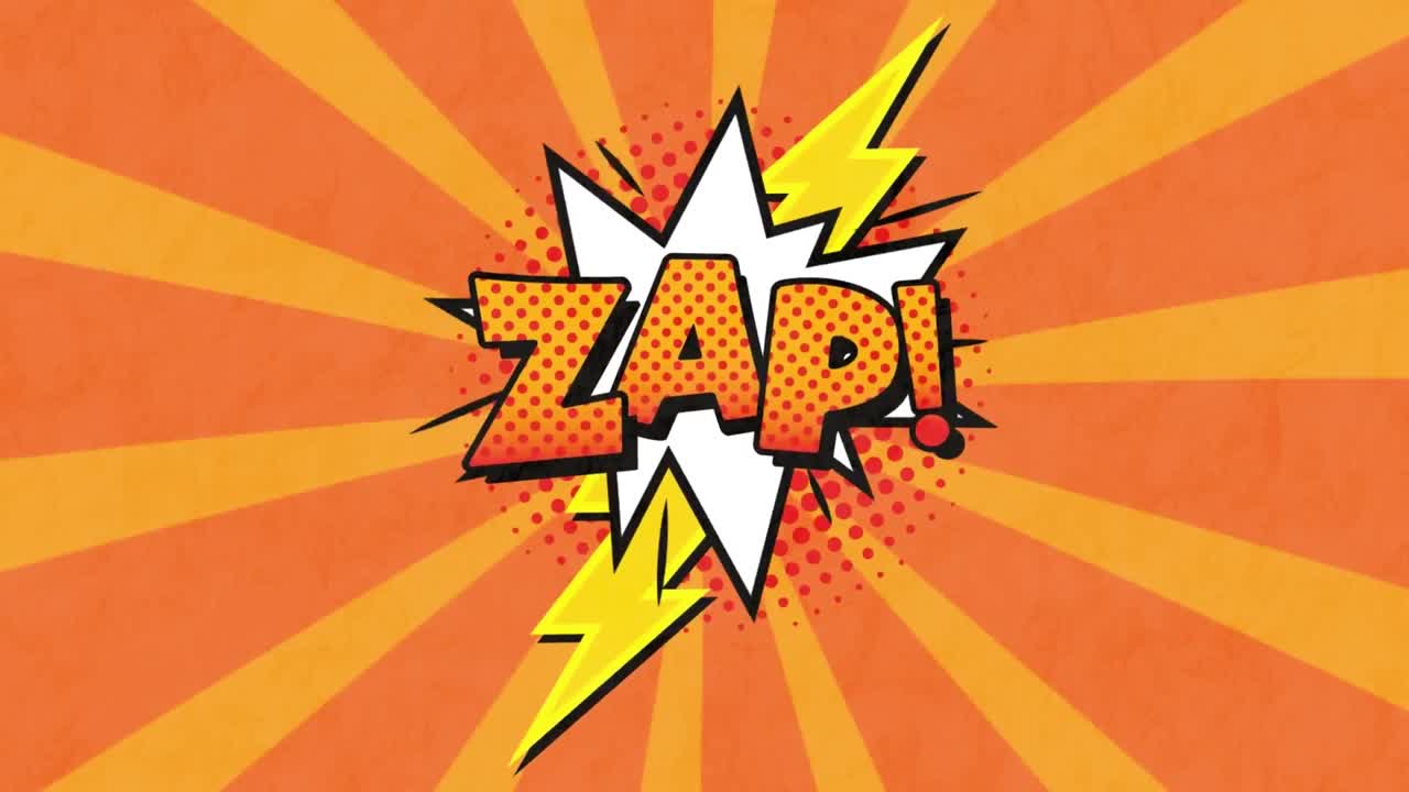 animación de cómic 5 opciones de texto sobre múltiples burbujas de habla cómica con efectos de sonido cómic textos