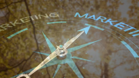 animation of compass spinning with motivation and business text over tree