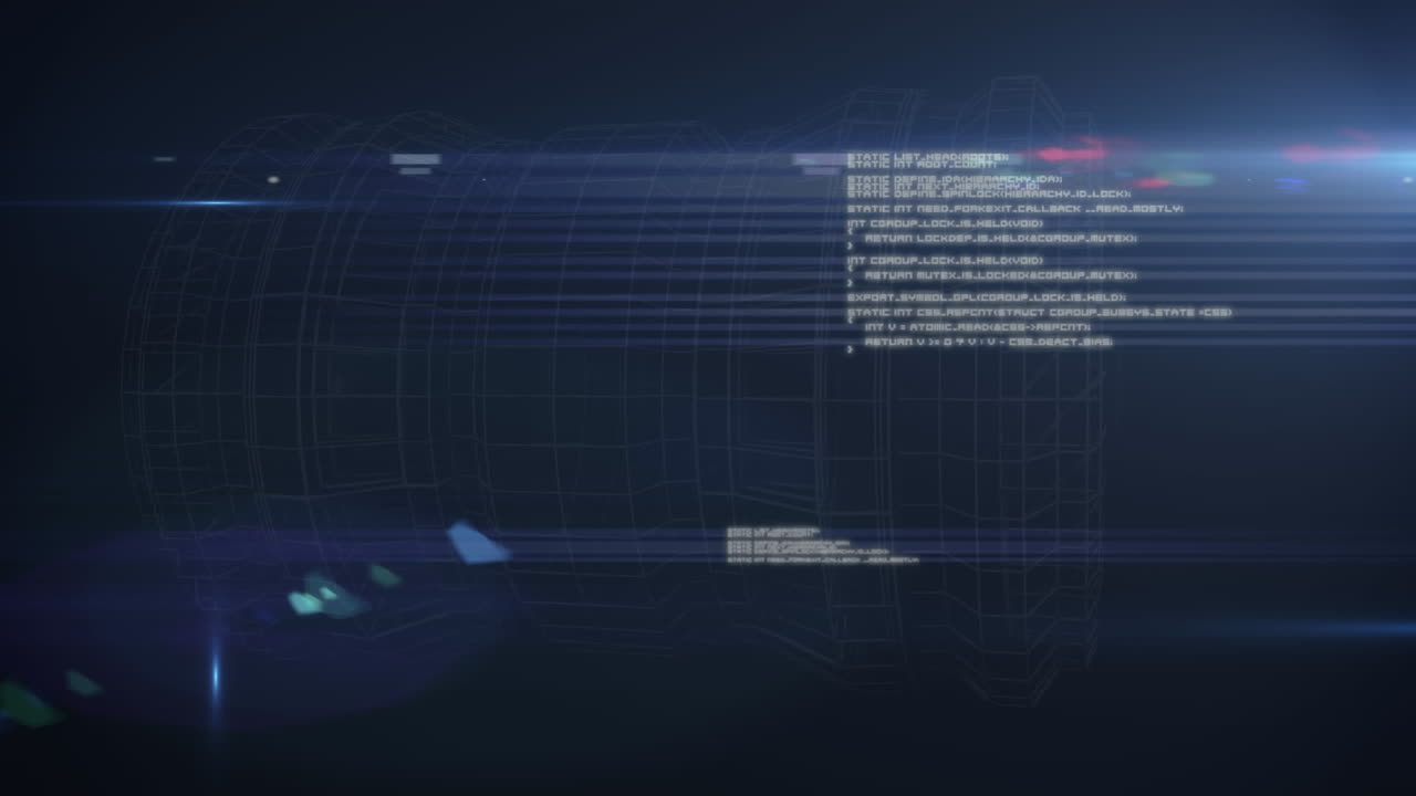 animación de luces brillantes y procesamiento de datos sobre fondo azul