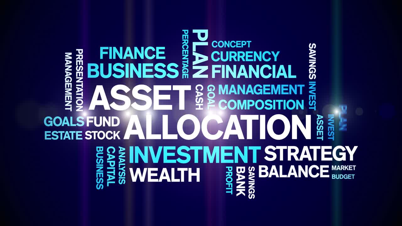 Asset Allocation animated tag Word Cloud,Text Design animation seamless loop.