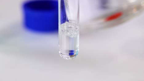 chemical reaction producing gas bubbles in test tube