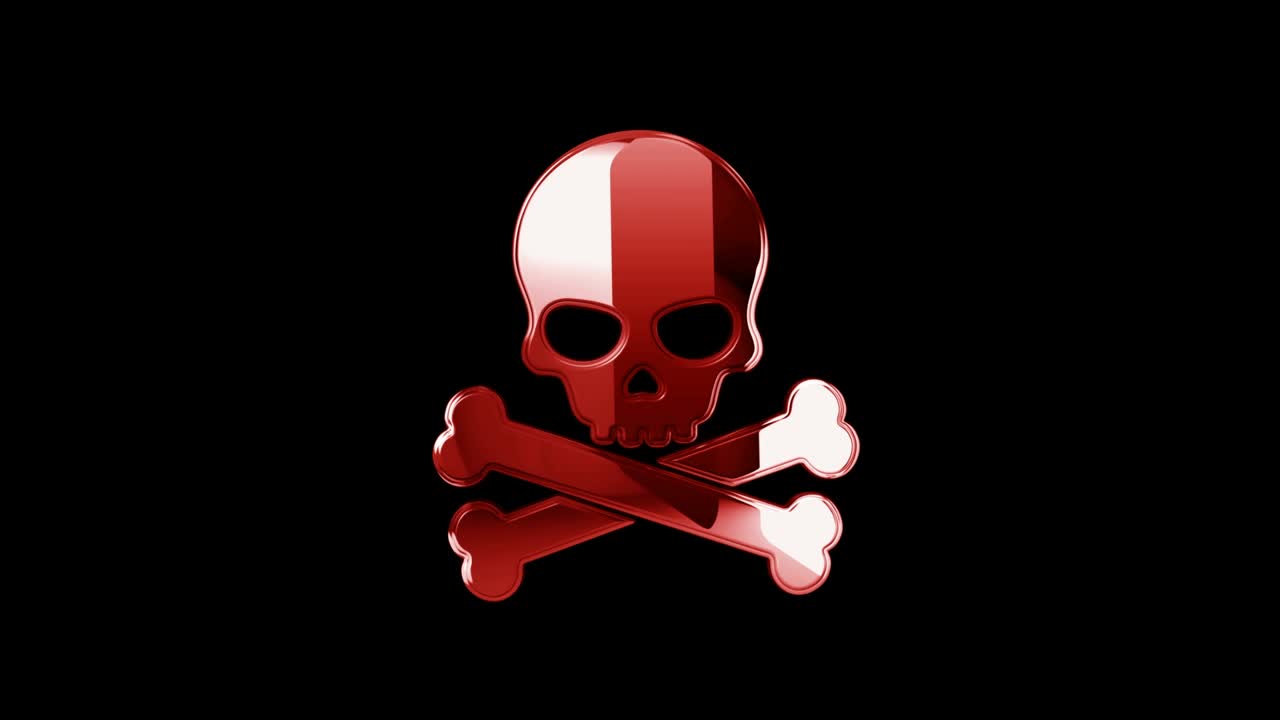 Concetto di loop con simbolo metallico di teschio pirata e cyberattacco online