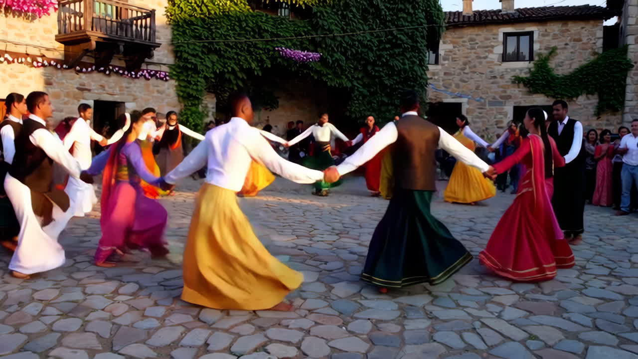 Traditional Dance Performance in a Historic Village Setting
