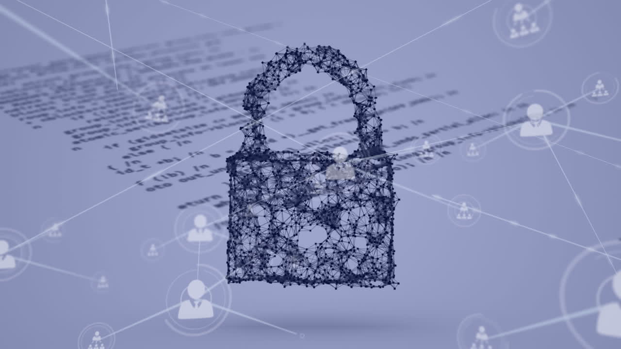 animación del candado de seguridad en línea, redes de conexiones a través del procesamiento de datos