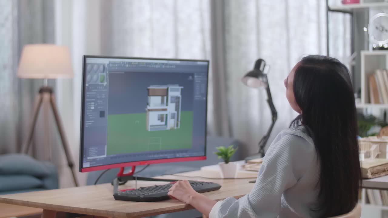 Woman working on house design project