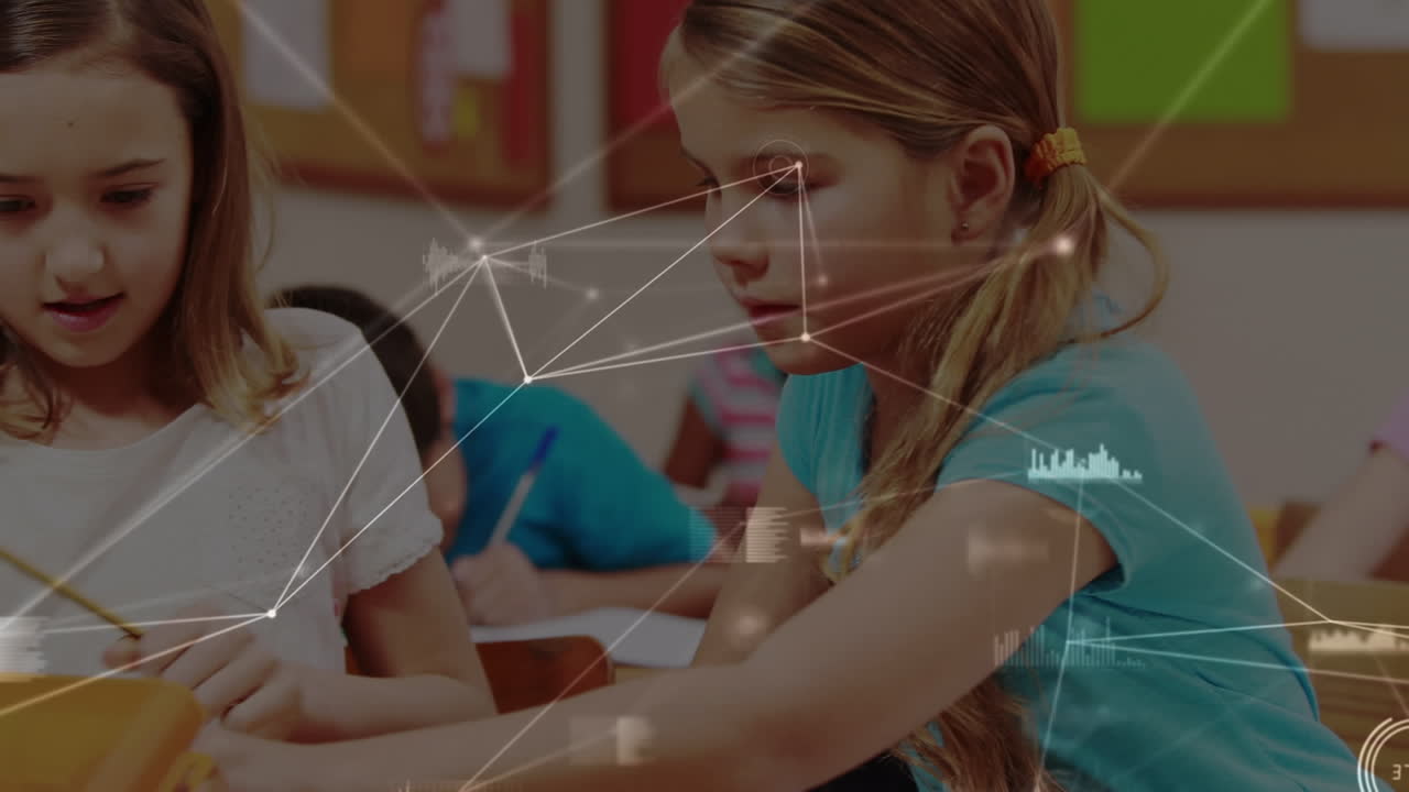 animación de la red de conexiones con procesamiento de datos en diversos escolares.