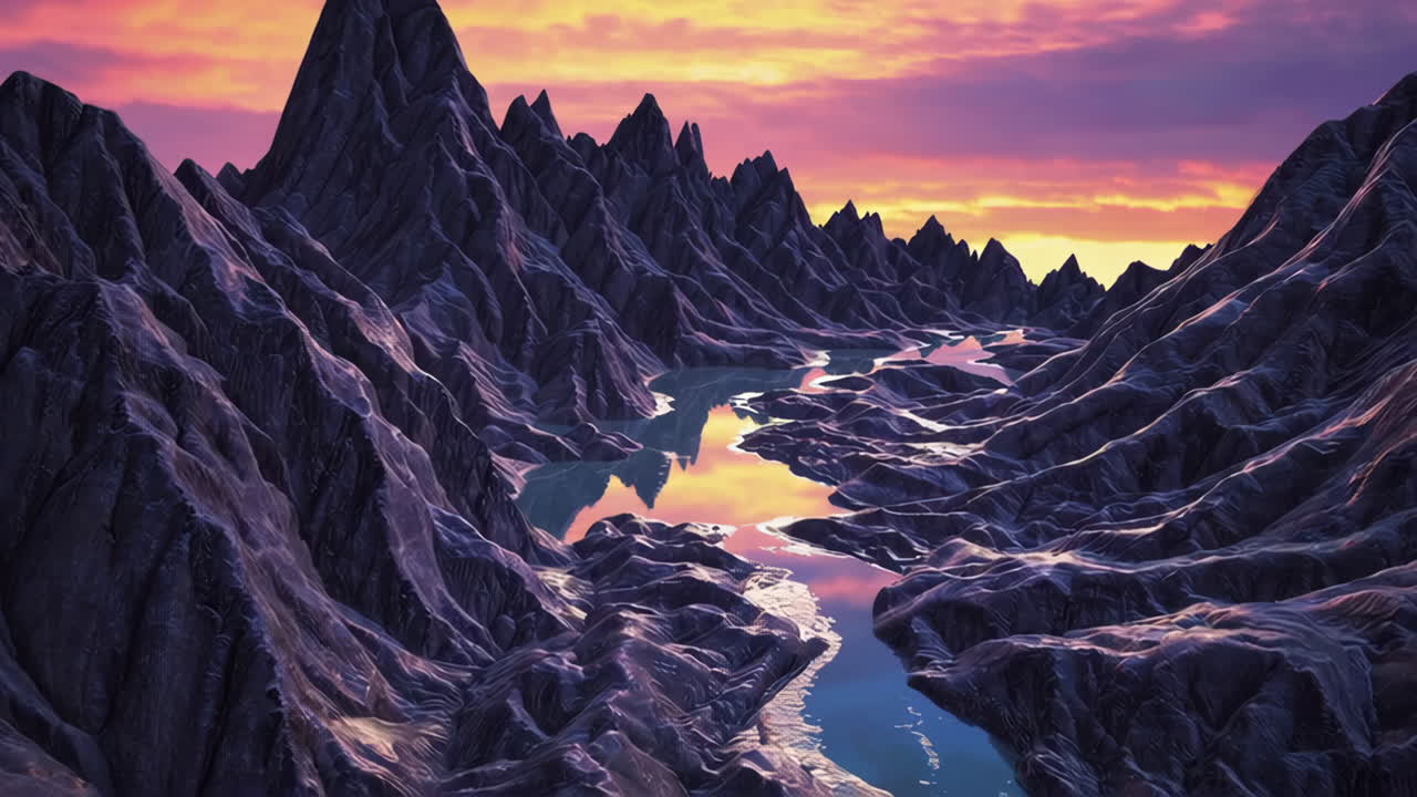 Dramatic Mountain Sunset Valley Landscape