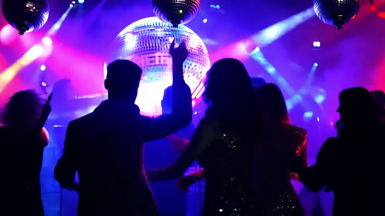 Persone che ballano in una discoteca con una palla da discoteca