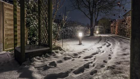 motion time lapse sequence of snowfall at night