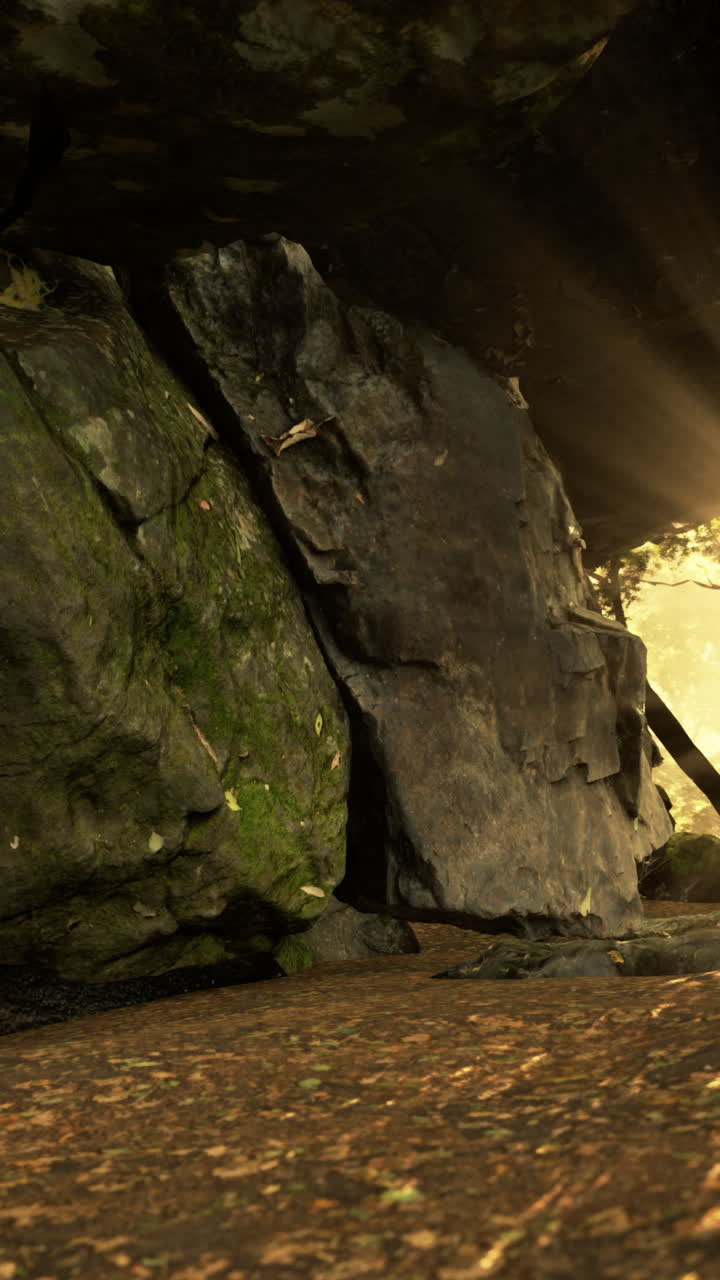 formación rocosa iluminada por el sol en un bosque