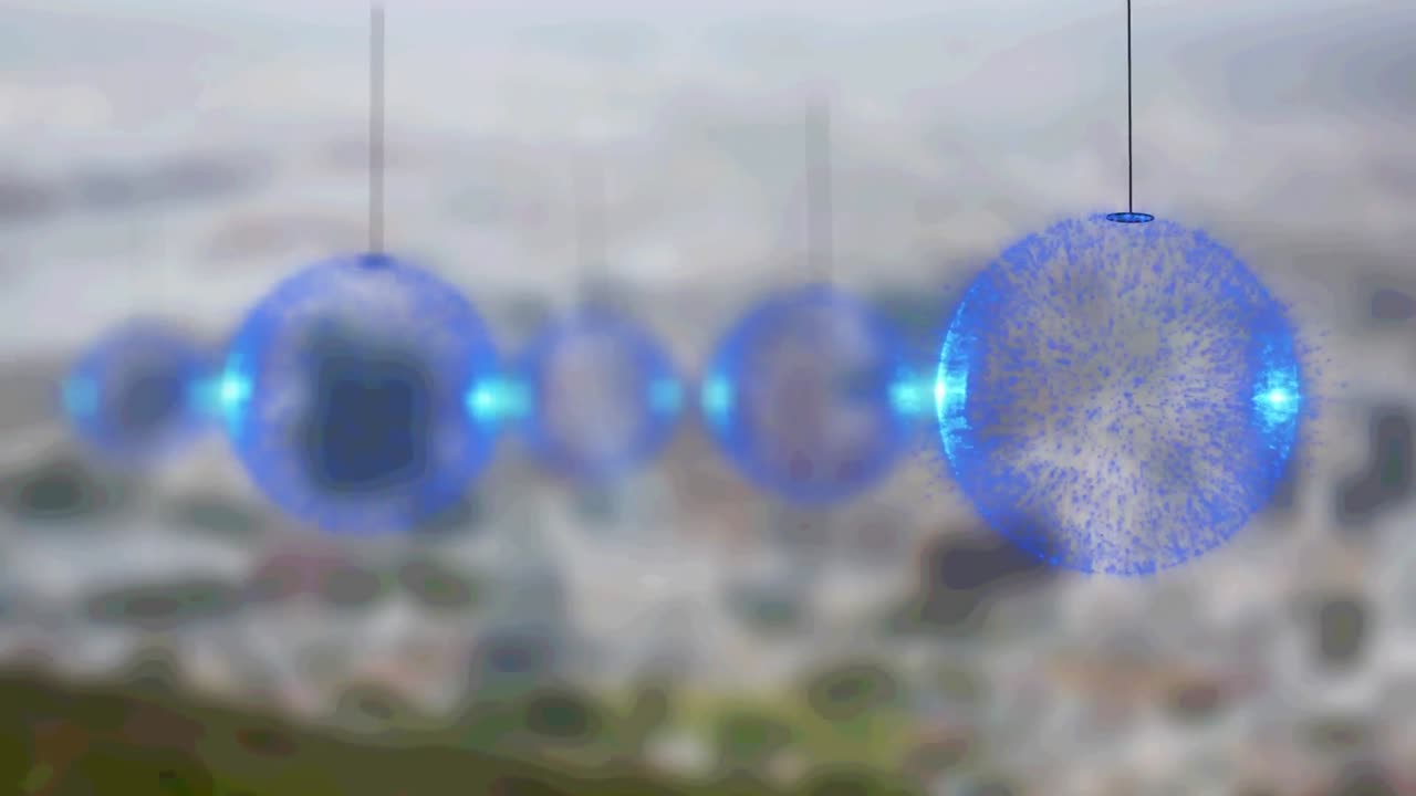 흐려진 도시 풍경 위에 크리스마스 장식의 애니메이션