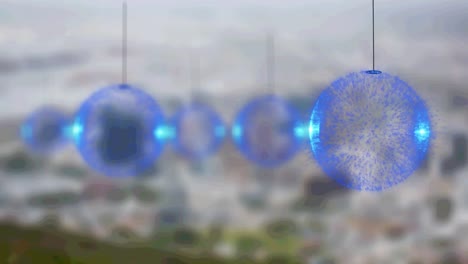 animación de la decoración navideña sobre el paisaje borroso de la ciudad