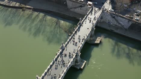 aerial view people walking over st angelo bridge