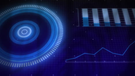 animación de escaneo de alcance con procesamiento de datos en fondo azul