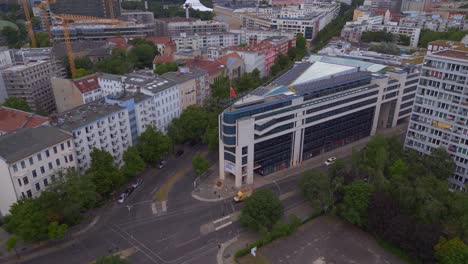 Lovely-aerial-top-view-flight-Party-Executive-Committee-city-Berlin,-Germany-Summer-day-2023
