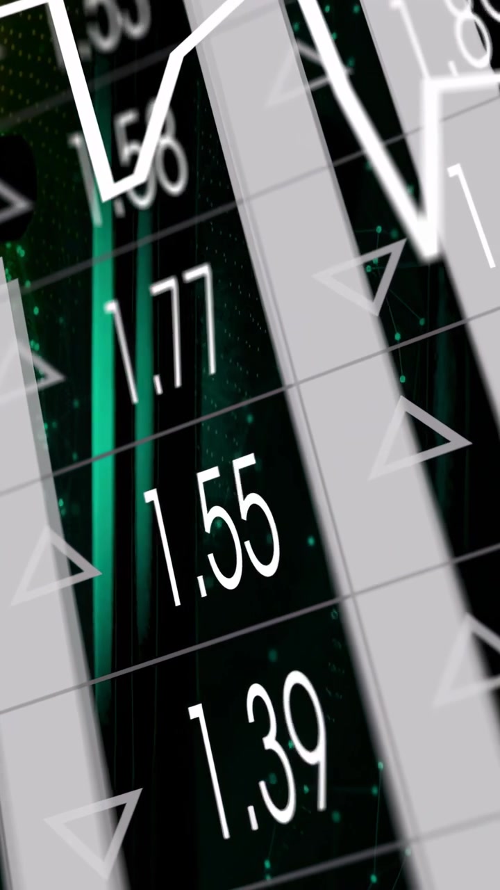 Vertical video: Camera tilting, data grid tilting, bars moving, line waving, showing market shifts