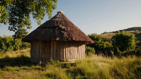 traditional round thatched hut in a natural setting