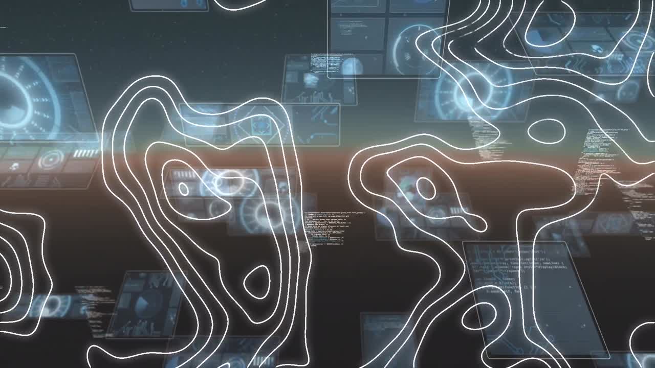 Animation of moving lines data processing on moving screens