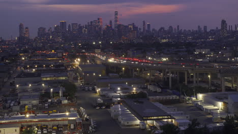 aerial view of lower manhattan at dusk. shot in new york city