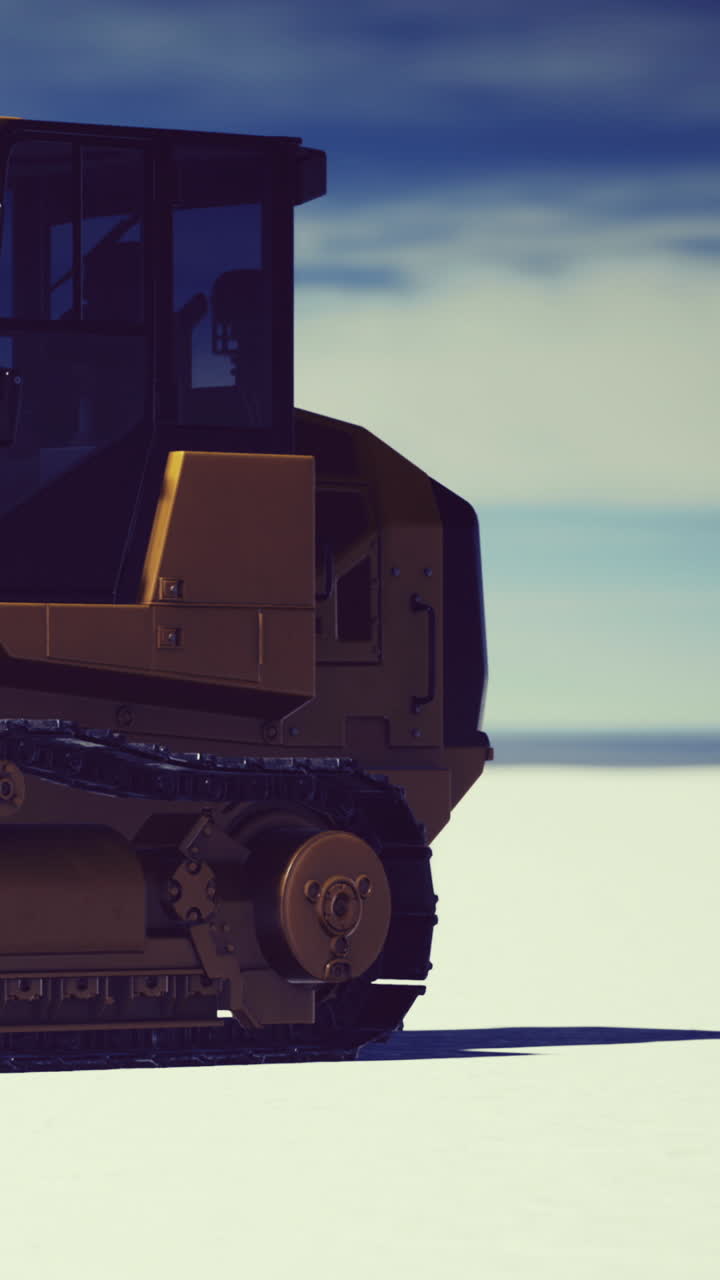 Heavy machinery works on snowy landscape for construction project