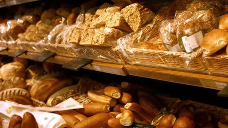 close-up of shelves with bread