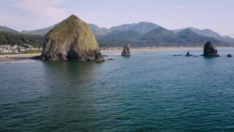 stunning aerial view of haystack rock and the oregon coast