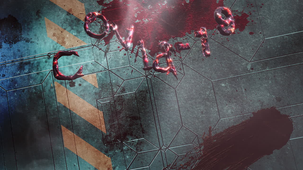 texto de primer plano animado covid19 y fondo de horror místico con sangre oscura en la pared