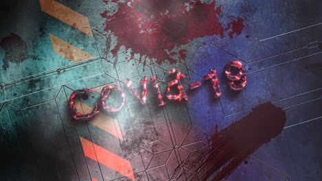 animated closeup text covid19 and mystical horror background with dark blood on wall