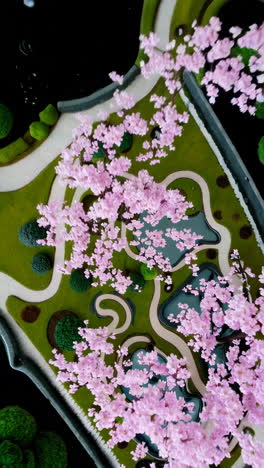 detailed miniature japanese garden with cherry blossoms