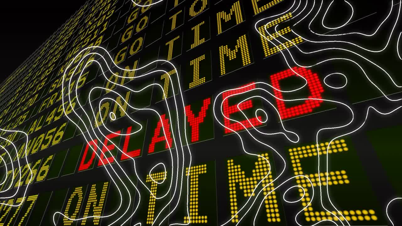 공항 정보 게시판에 대해 떠다니는 지형의 디지털 애니메이션