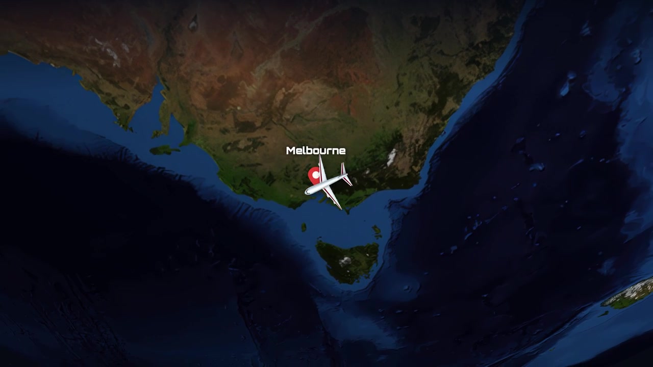 Animated Map Showing Airplane Flight Path to Melbourne