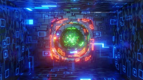 4k 3d animation. sci-fi object with glowing energy at center. rotation metal sphere