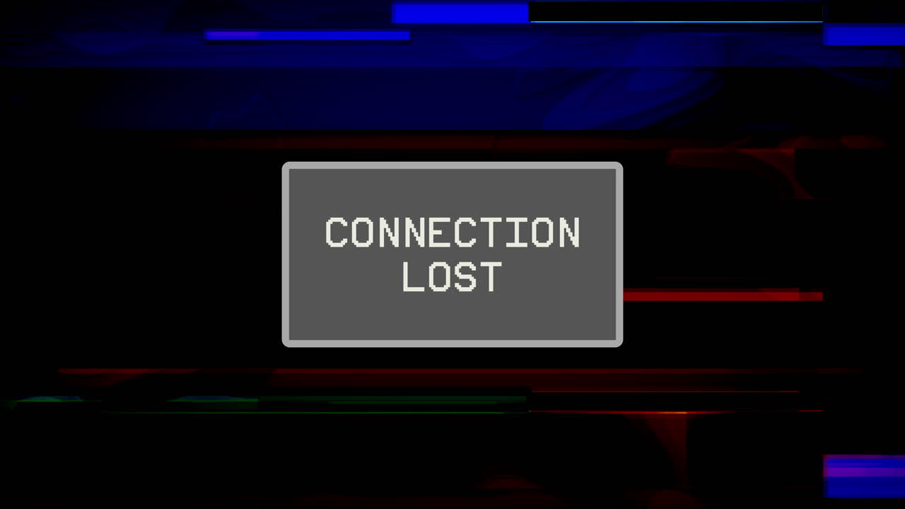 distorsión intencional y efecto de falla en una pantalla de televisión con un texto parpadeante en una caja: se perdió la conexión