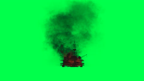 burning oil rig on green screen