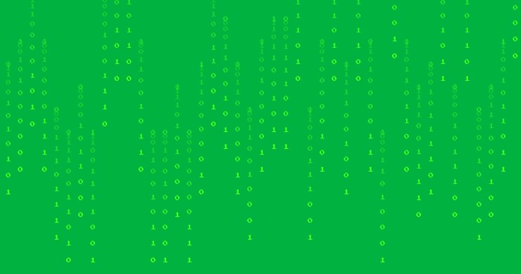 Animation of green binary coding data processing over transparent background