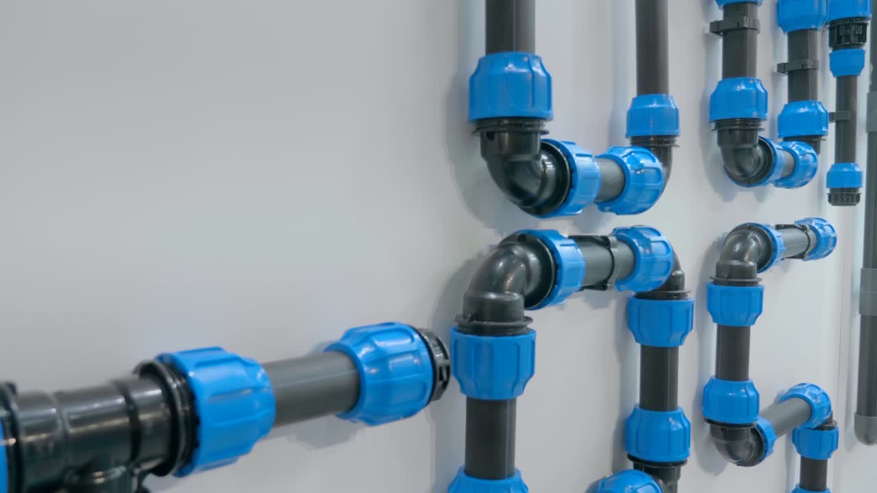 nuevas tuberías de plástico modernas, tees, curvas para el sistema de abastecimiento de agua y alcantarillado