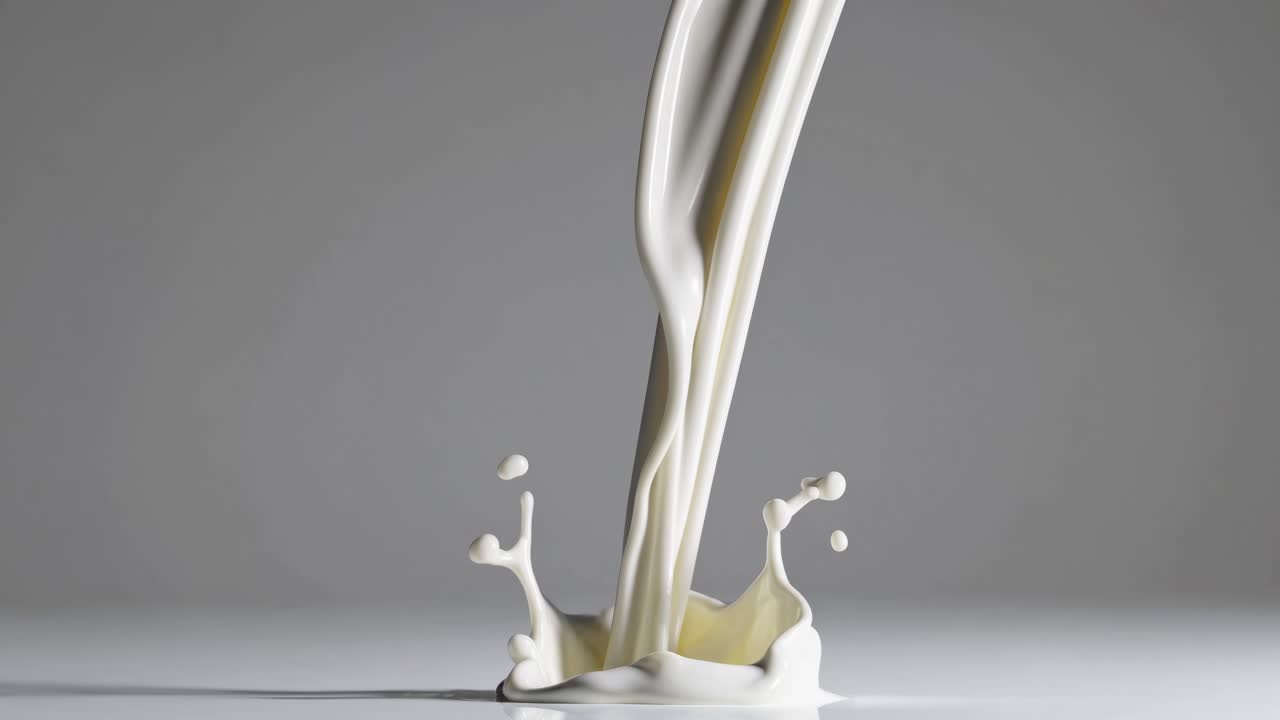 Close-up video of milk splashing, captured from a low angle