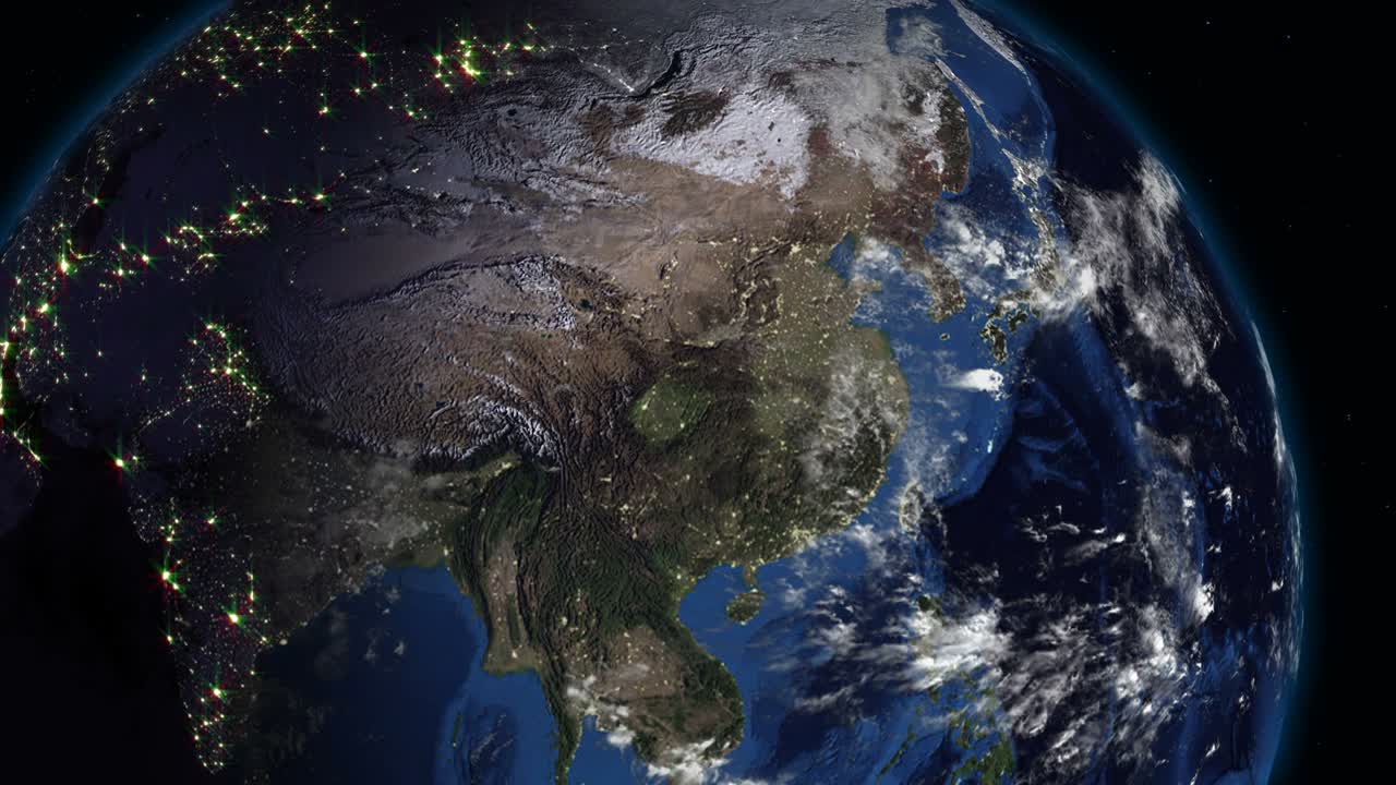 realista de la tierra girando en el espacio (bucle). en el planeta tierra es visible el cambio de día y noche