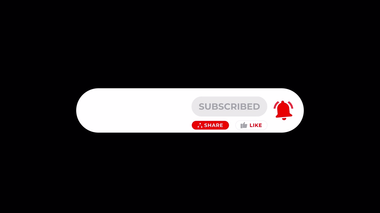 Pulsante di iscrizione animato per YouTube con icone a forma di campanella e "Mi piace"