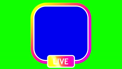 sobre un fondo verde, un marco cuadrado rosa brillante, con la inscripción a continuación: vivo. dentro del marco fondo azul