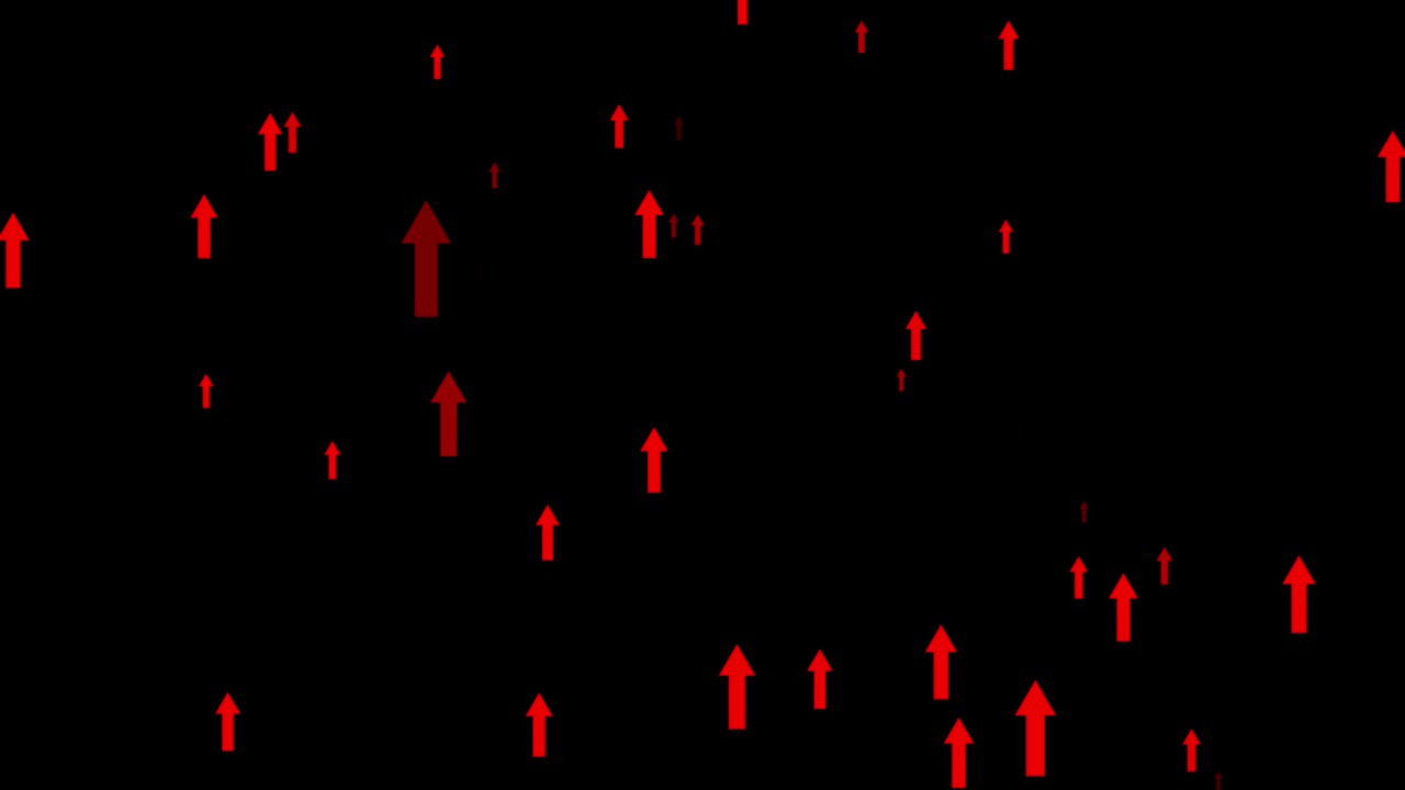 Down to upward flying red arrow animation isolated on black background