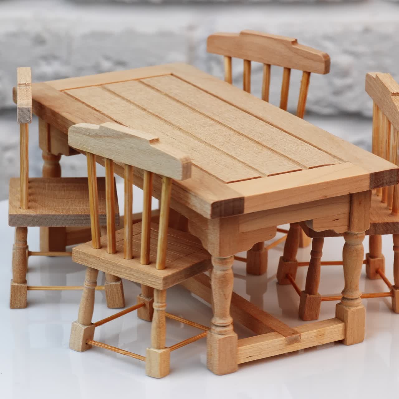 Smal table with chairs for toys. Tiny childs furniture decoration
