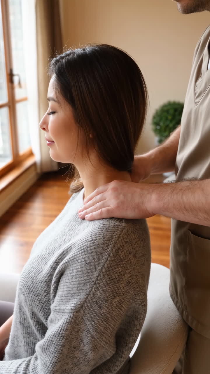 Woman receiving a relaxing shoulder and neck massage