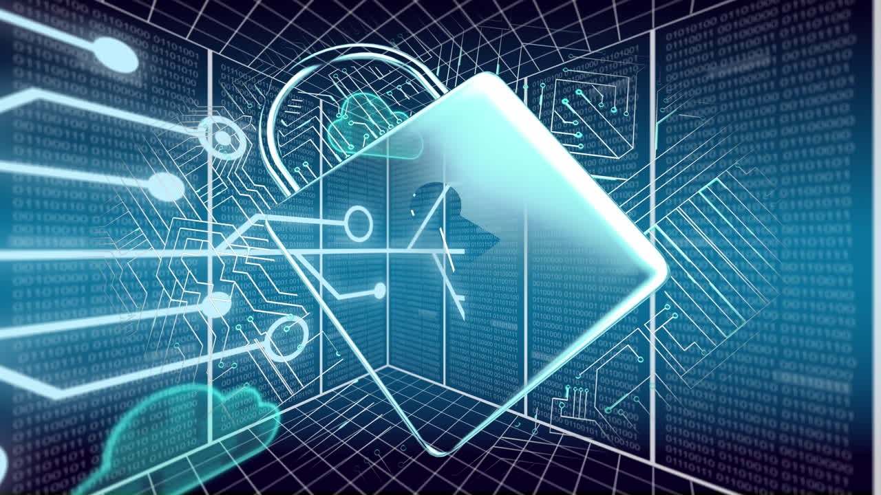 animación de candados, nubes, datos binarios y red de conexiones a través de la red