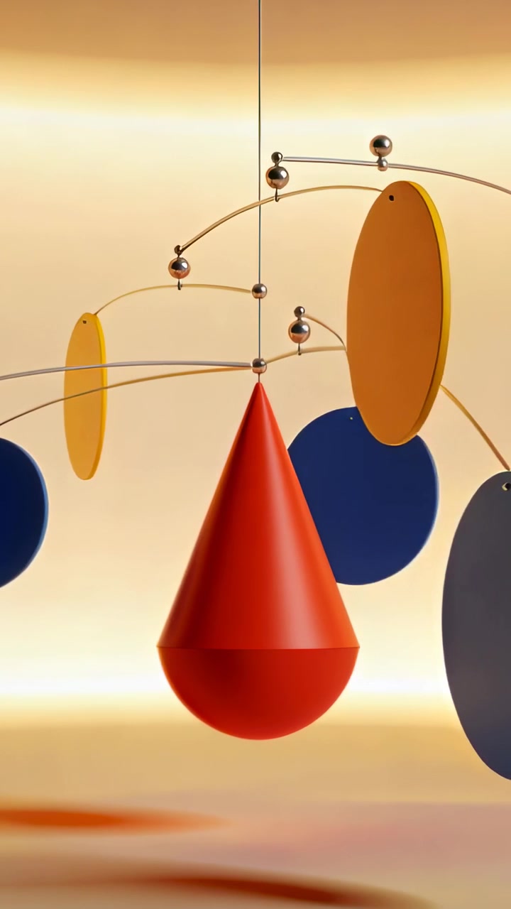 Video verticale: Leggera spinta che fa oscillare un peso rosso con dischi e aste su un set che trova l'equilibrio.