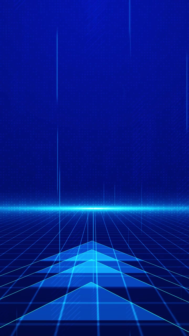 Blue futuristic grid arrow horizon with glowing cyan lines vertical tech streaks and deep digital
