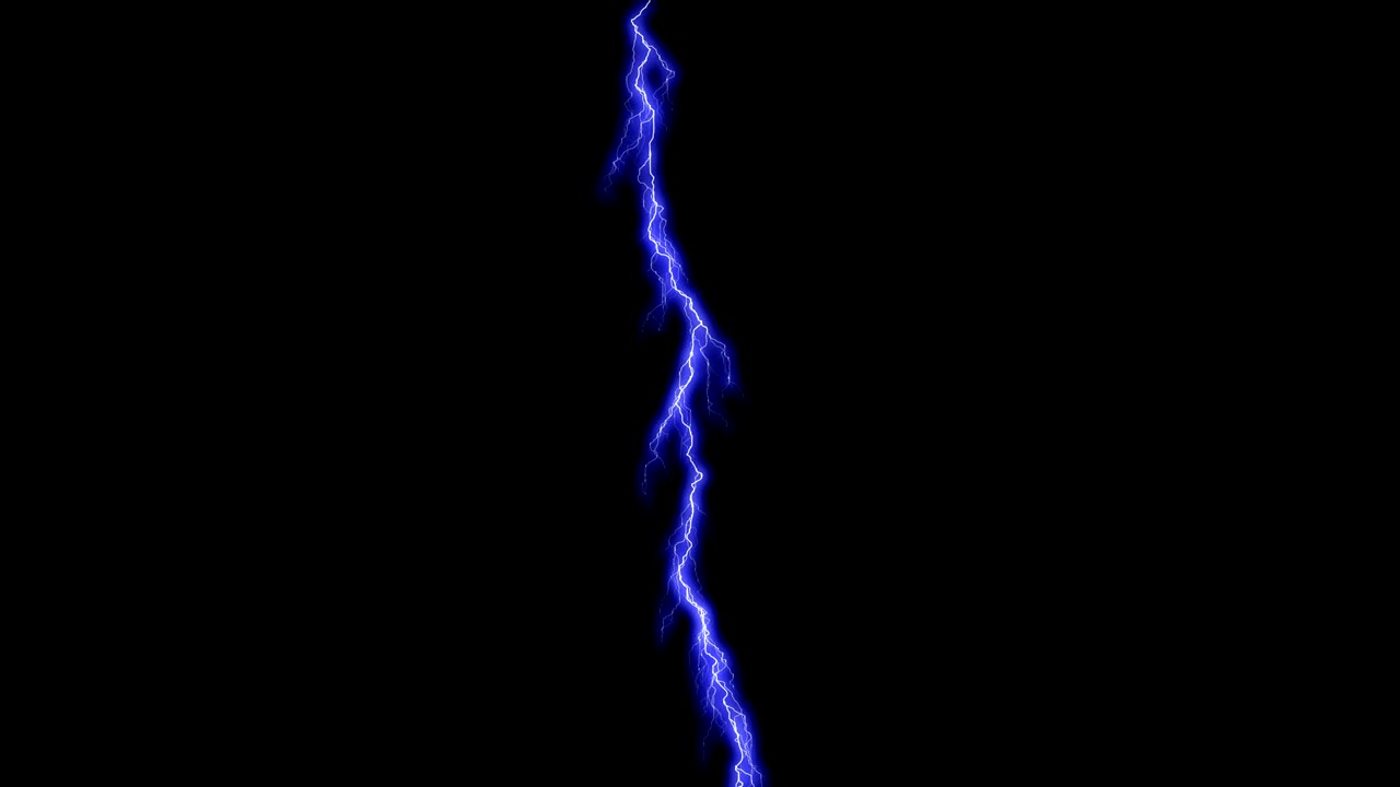 Endless lightning on Black Background. Electrical Storm. Blue Realistic Thunderbolts in Loop Animation